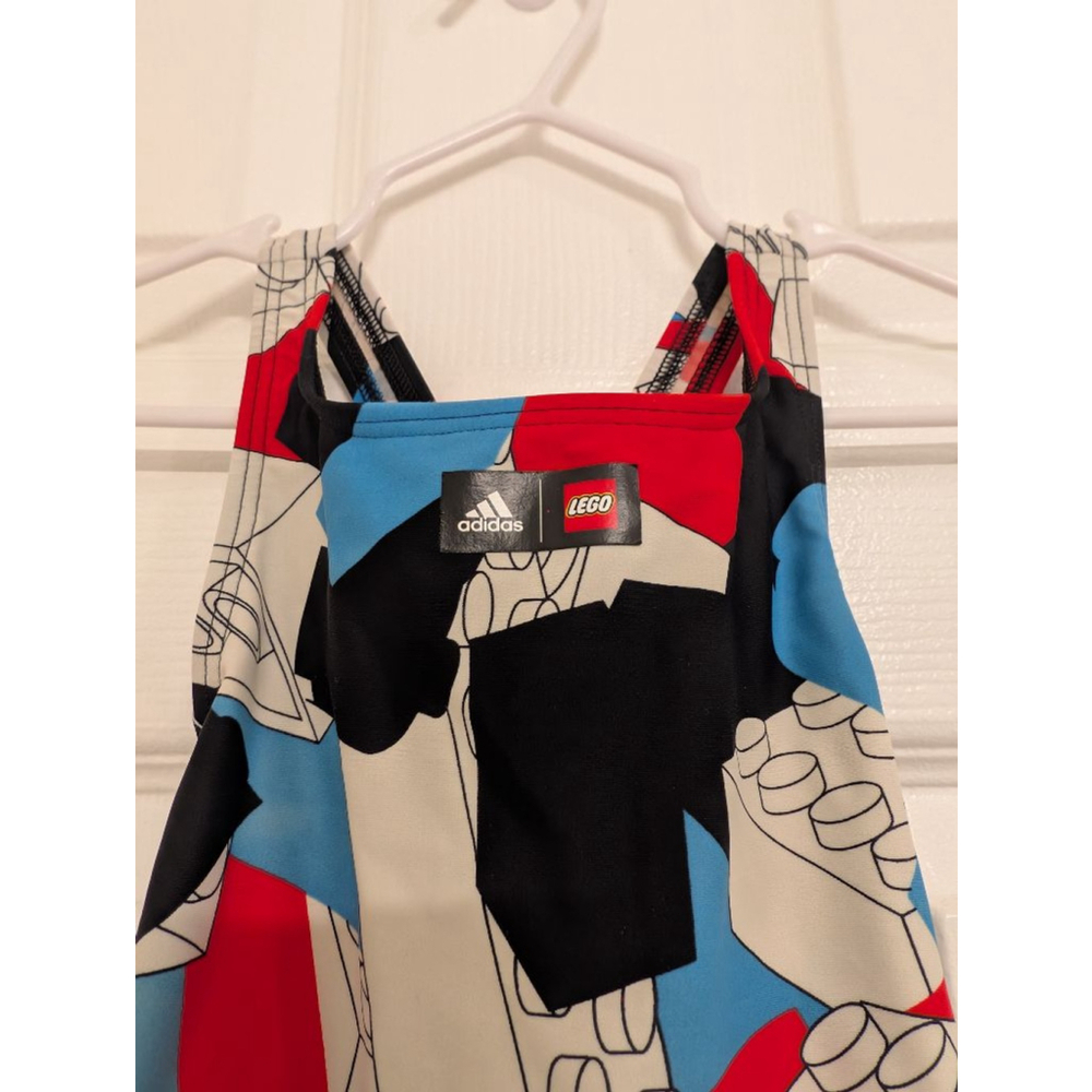 Girls Adidas x LEGO One Piece Swimsuit 5-6A Red Blue Black White Legoland Vacay - Picture 3 of 5